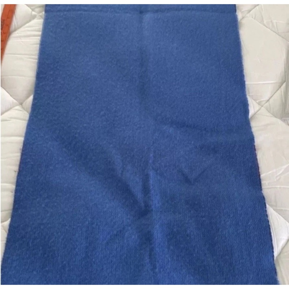 WOOL J. McLaughlin Rectangle Scarf Wrap Blue Block EUC 68”x19” Fringe - Picture 3 of 5